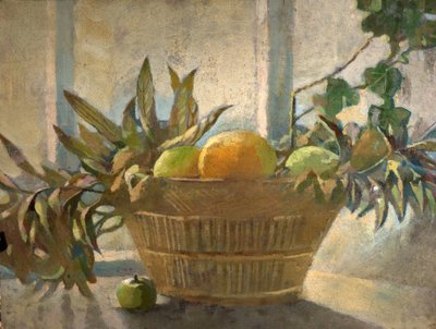 Fruit and Leaves in a Basket by George Sheringham